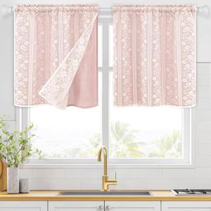 imageASPMIZ Linen Curtains for Bedroom Double Layered Boho Curtain for Living Room Farmhouse Curtain 84 Inch Length 2 Panels Set Rustic Curtains ampamp Drapes Rod Pocket with Tiebacks 52 x 84 Inch BeigePink