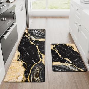 imageASPMIZ Marble Kitchen Mats for Floor 2 Piece Set Anti Fatigue Cushioned Kitchen Floor Mats Black Gold Marble Kitchen Rugs Non Slip PVC Waterproof Floor Mat for Kitchen 18quot x 30quot  18 x 4818 x 30  18 x 48