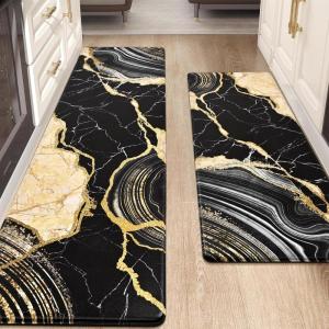 imageASPMIZ Marble Kitchen Mats for Floor 2 Piece Set Anti Fatigue Cushioned Kitchen Floor Mats Black Gold Marble Kitchen Rugs Non Slip PVC Waterproof Floor Mat for Kitchen 18quot x 30quot  18 x 4818 x 48  18 x 60