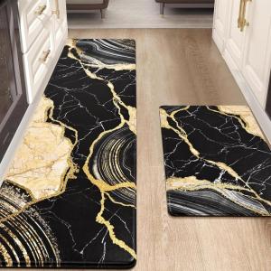 imageASPMIZ Marble Kitchen Mats for Floor 2 Piece Set Anti Fatigue Cushioned Kitchen Floor Mats Black Gold Marble Kitchen Rugs Non Slip PVC Waterproof Floor Mat for Kitchen 18quot x 30quot  18 x 4818 x 30  18 x 60