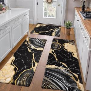 imageASPMIZ Marble Kitchen Mats for Floor 2 Piece Set Anti Fatigue Cushioned Kitchen Floor Mats Black Gold Marble Kitchen Rugs Non Slip PVC Waterproof Floor Mat for Kitchen 18quot x 30quot  18 x 4818 x 30  18 x 48  18 x 60