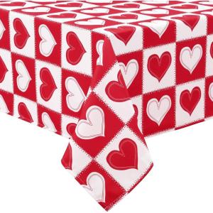 imageASPMIZ Mothers Day Tablecloth Square 55x55 Inch Red Gingham Tablecloth Love Hearts Table Cloth Waterproof Table Cover for Mothers Day Party Kitchen Dining Room Holiday Decor RedRed