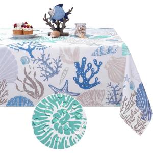 imageASPMIZ Sea Square Tablecloth 55quot x 55quot Waterproof Stainproof Spillproof Table Cloth Washable Polyester Beach Theme Table Cover Wrinkle Resistant for DiningPartyPicnicDecoration120 x 60 Rectangular