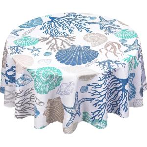 imageASPMIZ Sea Square Tablecloth 55quot x 55quot Waterproof Stainproof Spillproof Table Cloth Washable Polyester Beach Theme Table Cover Wrinkle Resistant for DiningPartyPicnicDecoration60 Round