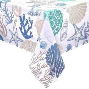 imageASPMIZ Sea Square Tablecloth 55quot x 55quot Waterproof Stainproof Spillproof Table Cloth Washable Polyester Beach Theme Table Cover Wrinkle Resistant for DiningPartyPicnicDecoration55 x 55 Square