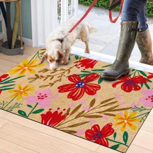 imageASPMIZ Spring Floral Door mats Flowers Low Profile Rug Washable Indoor Outdoor Non Slip Doormat with Rubber Backing Summer Absorbent Carpet Rugs Floor Mat for Outside Patio Home Decor 18quot x 30quotYellow Floral