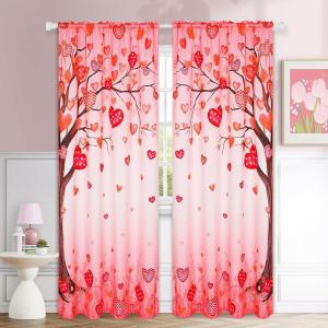 imageASPMIZ Valentines Curtains for Living Room Love Heart Tree Curtains for Bedroom Red Valentines Curtains 84 Inch Length 2 Panels Set Rod Pocket Window Curtains 52quot W x 84quot L