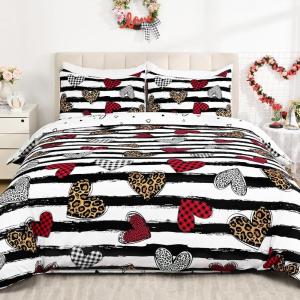 imageASPMIZ Valentines Day Duvet Cover Queen Size Soft Microfiber Comforter Cover Set with Zipper Closure Black White Striped Love Heart Comforter Cover Set 1 Duvet Cover 90quot x 90quot  2 Pillow Shams