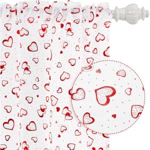 imageASPMIZ Valentines Day Sheer Curtains 52quotW x 84quotL White with Red Heart Foil Print Rod Pocket Living Room Bedroom