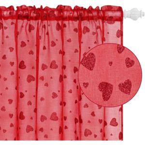 imageASPMIZ Valentines Day Sheer Curtains 84 Inch Length 2 Panels Set Shining Red Love Heart Curtains for Living Room Romantic Sheer Curtain for Bedroom Dining Room Rod Pocket Gifts52quotW x 84quotL Red