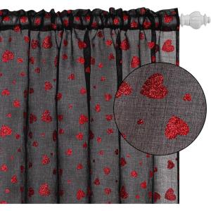 imageASPMIZ Valentines Day Sheer Curtains for Living Room Shining Red Love Heart Curtains 84 Inch Length 2 Panels Set Romantic Black Sheer Curtain for Bedroom Dining Room Rod Pocket 52quot W x 84quot L