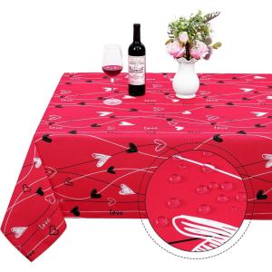 imageASPMIZ Valentines Day Table Cloth Rectangle 60x84 Inch Red White Vines Love Heart Tablecloth Polyester Tablecloths Waterproof Spillproof Tablecloth for Valentines Day Wedding Party Decoration