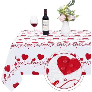 imageASPMIZ Valentines Day Tablecloth Rectangle 60x84 Inch Red Love Heart Table Cloth Polyester Fabric Romantic Tablecloths Waterproof Spillproof for Valentines Wedding Party Decoration