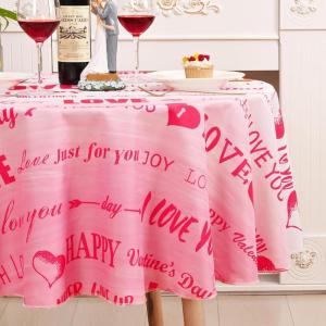 imageASPMIZ Valentines Day Tablecloth Round 60 Inch Sweet Love Table Cloth Washable Waterproof Wrinkle Resistant Polyester Romantic Pink Table Cover for Valentines Day Wedding Dinner Party Decoration