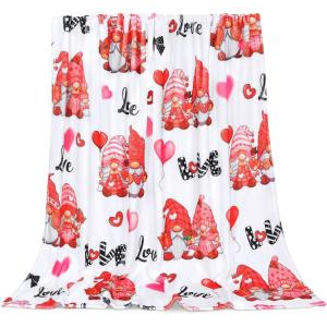 imageASPMIZ Valentines Day Throw Blanket Fuzzy Romantic Soft Heart Love Blanket Fleece Cover Cute Gnomes Flannel Blanket Warm Cozy Blanket for Couch Bed Sofa Valentine Home Decoration 50 x 60 Inches
