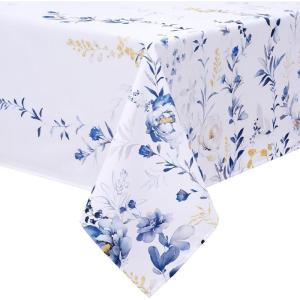 imageFloral Tablecloth Rectangle Watercolor Wildflower Table Cloth Spring Summer Waterproof Polyester Fabric Wrinkle Free Tablecloths for Outdoor Picnic Camping Kitchen Dining Room 60x84 InchBlue and White