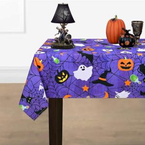 imageHalloween Tablecloth Spider Web and Pumpkin Table Cloth Bat Cobweb and Ghost Waterproof Tablecloths Spillproof Tablecover for Dinner Party Decoration Purple Rectangle 60 x 84 InchPurple