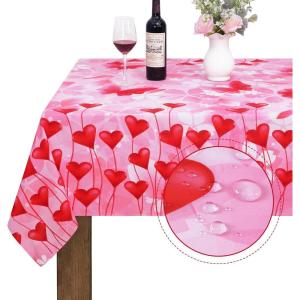 imageValentines Day Tablecloth Rectangle 60x84 Inch Red Love Heart Table Cloth Romantic Butterfly Tablecloths Polyester Waterproof Spillproof Tablecloth for Valentines Day Wedding Party Decoration