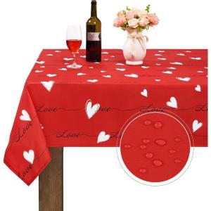 imageValentines Day Tablecloth Square 55 x 55 Inch Red Love Heart Table Cloth Waterproof Spill Proof Wrinkle Resistant Table Cover for Anniversary Wedding Party Holiday Kitchen Dining Room Decoration120 x 60 Rectangular
