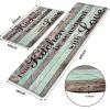 imageFarmhouse Kitchen Rugs Sets of 2 Personalized Kitchen Mats Cushioned Anti Fatigue Wooden Kitchen Rugs Non Slip Washable Teal Kitchen Floor Mats for in Front of Sink 17 x 47  17 x 3060 x 18  30 x 18