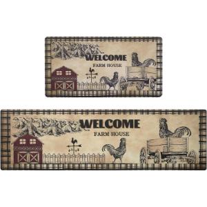 imageASPMIZ Farmhouse Kitchen Rugs Set of 2 Rooster Kitchen Mats Cushioned Anti Fatigue Waterproof Kitchen Rug Non Slip Washable Country Kitchen Floor Mats for Sink Office18 x 48  18 x 30SmallLarge18 x 3018 x 60