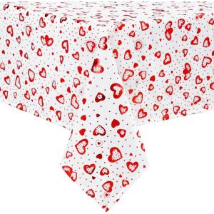 imageValentines Day Tablecloth Rectangle 60 x 84 Inch Love Heart Table Cloth Waterproof Hot Stamping Dot Table Cover for Anniversary Wedding Party Holiday Kitchen Dining Room Decor Glitter Red White