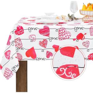 imageValentines Day Tablecloth Rectangle 60quot x 84quot Love Heart Table Cloth Waterproof Spill Proof Wrinkle Resistant Table Cover for Anniversary Wedding Party Holiday Kitchen Dining Decor Red Pink White120 x 60 Rectangular