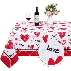 imageValentines Day Tablecloth Rectangle 60x84 Inch Red Love Heart Romantic Table Cloth Buffalo Plaid Tablecloths Waterproof Spillproof Tablecloth for Valentines Day Wedding Dinner Party Decoration