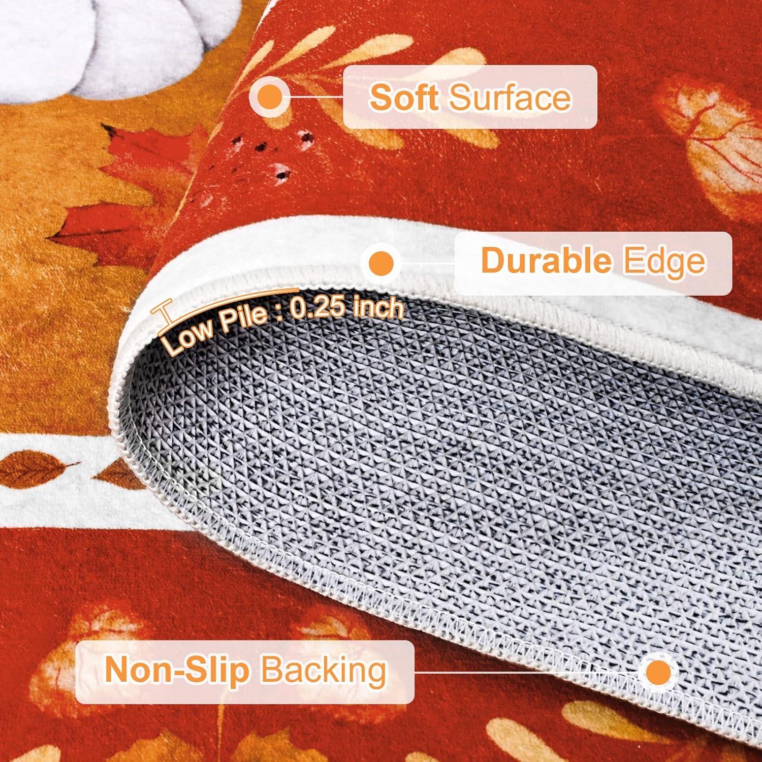 imageASPMIZ Fall Area Rug 5x7 Thanksgiving Rug Washable Non Slip Soft Faux Wool Vintage Autumn Pumpkin Maple Leaves Living Room Rugs Low Pile Fall Decorations for Home Bedroom Dining RoomVintage Pumpkins Leaves