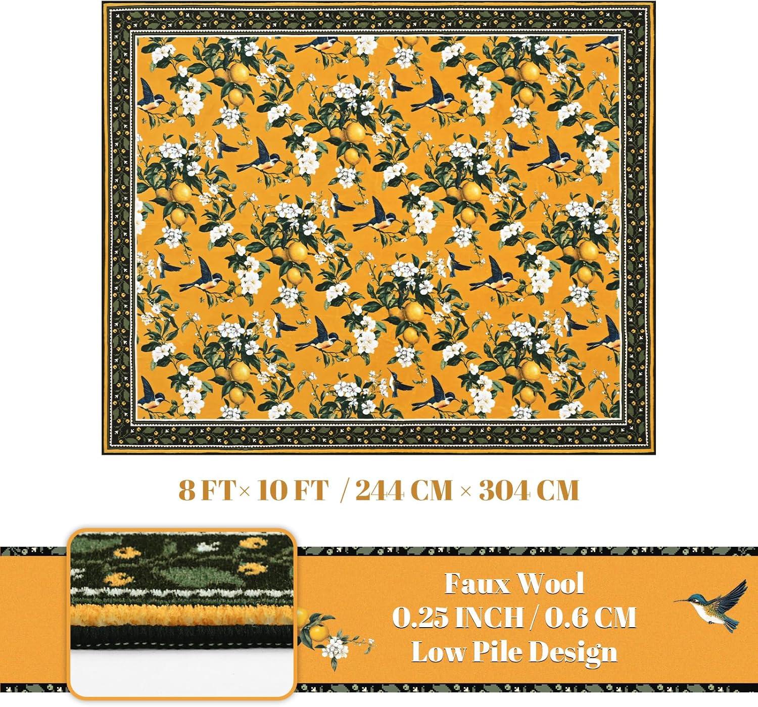 imageASPMIZ Mustard Yellow Area Rug 8x10 Vintage Floral Large Rugs for Living Room Washable Lemon Throw Rugs Non Slip Foldable Soft Low Pile Floor Carpet for Bedroom Kitchen Dining Room Nursery OfficeMustard Yellow