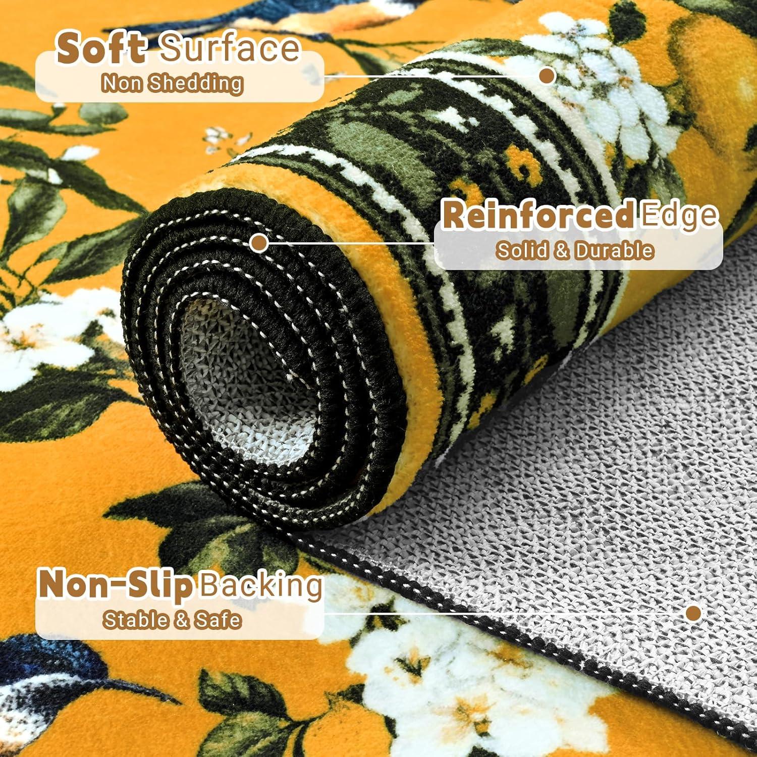 imageASPMIZ Mustard Yellow Area Rug 8x10 Vintage Floral Large Rugs for Living Room Washable Lemon Throw Rugs Non Slip Foldable Soft Low Pile Floor Carpet for Bedroom Kitchen Dining Room Nursery OfficeMustard Yellow