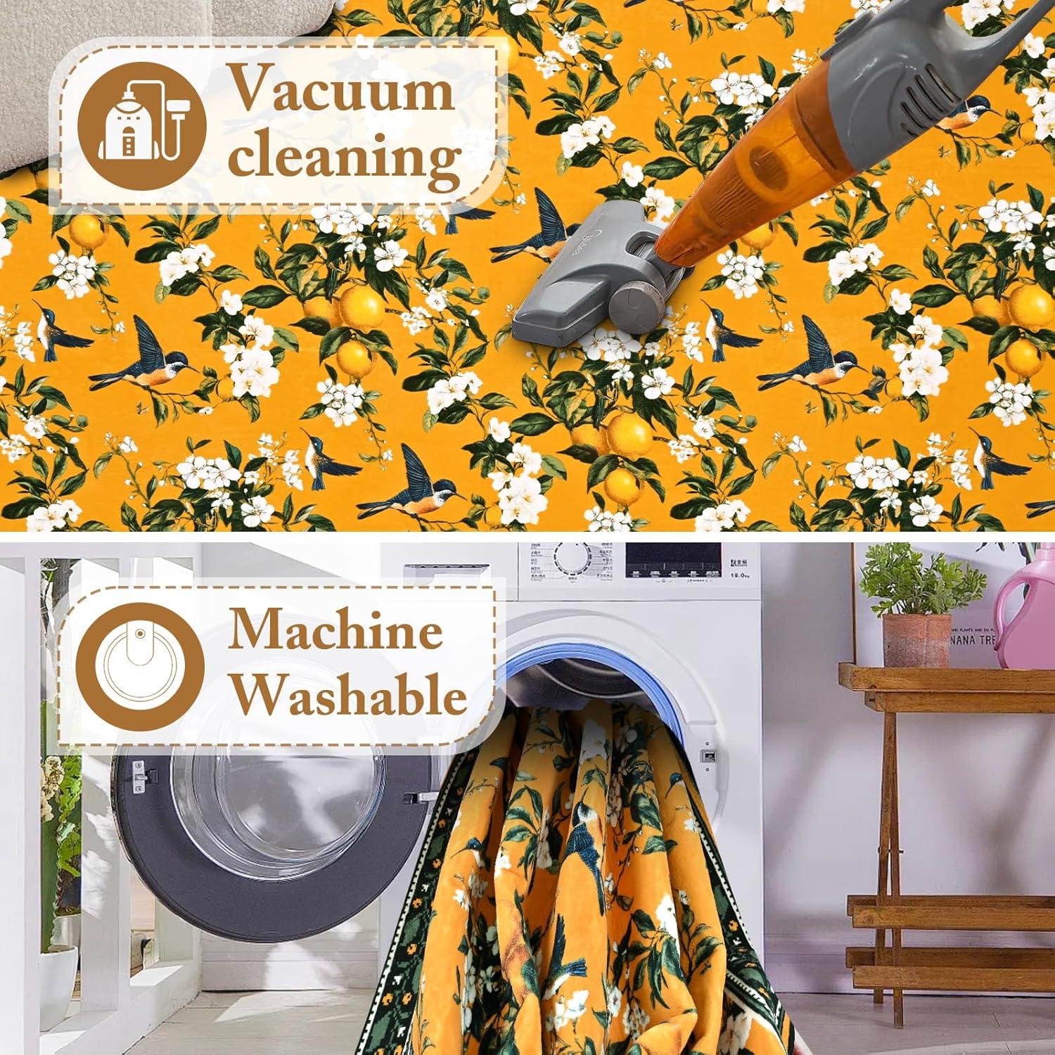 imageASPMIZ Mustard Yellow Area Rug 8x10 Vintage Floral Large Rugs for Living Room Washable Lemon Throw Rugs Non Slip Foldable Soft Low Pile Floor Carpet for Bedroom Kitchen Dining Room Nursery OfficeMustard Yellow