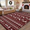 imageASPMIZ Christmas Area Rugs 8x10 Buffalo Plaid Rugs for Living Room Red Reindeer Washable Rug Low Pile Snowflake Bedroom Rug Non Slip Soft Faux Wool Throw Carpet for Christmas DecorationsRed