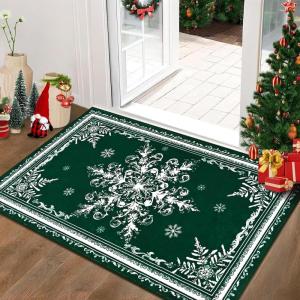 imageASPMIZ Christmas Area Rug 3x5 Snowflake Entryway Rug Non Slip Washable Rugs Low Pile Floor Mat Soft Faux Wool Rugs for Living Room Bedroom Kitchen Holiday Christmas Decorations RedGreen