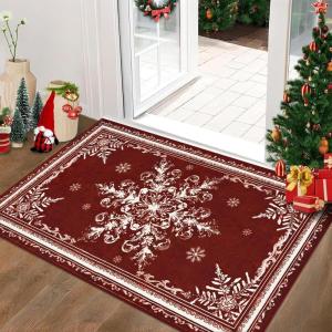 imageASPMIZ Christmas Area Rug 3x5 Snowflake Entryway Rug Non Slip Washable Rugs Low Pile Floor Mat Soft Faux Wool Rugs for Living Room Bedroom Kitchen Holiday Christmas Decorations RedRed