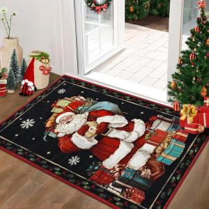imageASPMIZ Christmas Area Rug 5x7 Santa Claus Living Room Rug Washable Rugs Non Slip for Bedroom Low Pile Faux Wool Soft Rugs for Dining Room Home Office Holiday Christmas Decorations RedBlack