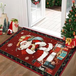 imageASPMIZ Christmas Area Rug 5x7 Santa Claus Living Room Rug Washable Rugs Non Slip for Bedroom Low Pile Faux Wool Soft Rugs for Dining Room Home Office Holiday Christmas Decorations RedRed