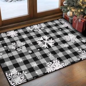 imageASPMIZ Christmas Area Rug 5x7 Snowflake Rugs for Living Room Red Buffalo Plaid Rugs for Bedroom Washable Rug Non Slip Low Pile Carpet for Dinning Room Nursery Checkered Christmas Decoration RedGrey