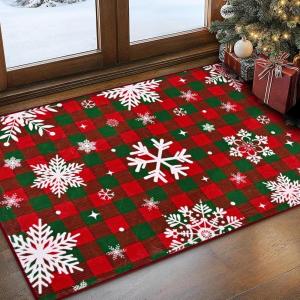 imageASPMIZ Christmas Area Rug 5x7 Snowflake Rugs for Living Room Red Buffalo Plaid Rugs for Bedroom Washable Rug Non Slip Low Pile Carpet for Dinning Room Nursery Checkered Christmas Decoration RedRed and Green
