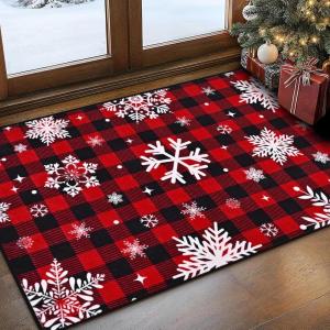 imageASPMIZ Christmas Area Rug 5x7 Snowflake Rugs for Living Room Red Buffalo Plaid Rugs for Bedroom Washable Rug Non Slip Low Pile Carpet for Dinning Room Nursery Checkered Christmas Decoration RedRed