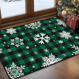 imageASPMIZ Christmas Area Rug 5x7 Snowflake Rugs for Living Room Red Buffalo Plaid Rugs for Bedroom Washable Rug Non Slip Low Pile Carpet for Dinning Room Nursery Checkered Christmas Decoration RedGreen