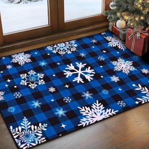 imageASPMIZ Christmas Area Rug 5x7 Snowflake Rugs for Living Room Red Buffalo Plaid Rugs for Bedroom Washable Rug Non Slip Low Pile Carpet for Dinning Room Nursery Checkered Christmas Decoration RedBlue