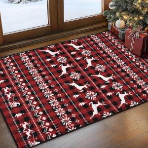 imageASPMIZ Christmas Area Rugs 8x10 Buffalo Plaid Rugs for Living Room Red Reindeer Washable Rug Low Pile Snowflake Bedroom Rug Non Slip Soft Faux Wool Throw Carpet for Christmas DecorationsRed