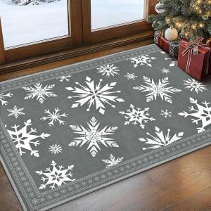 imageASPMIZ Christmas Area Rugs 8x10 Living Room Rug Snowflake Rugs for Bedroom Red Washable Rug Low Pile Winter Non Slip Carpet Soft Faux Wool Throw Carpet for Entryway Office Nursery RedGrey