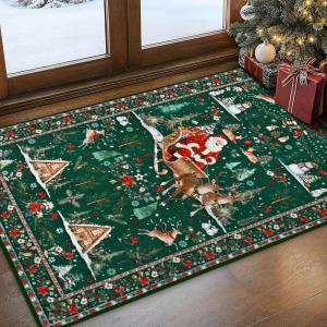 imageASPMIZ Christmas Santa Claus Area Rug 3x5 Washable Non Slip Red Living Room Rugs Low Pile Soft Faux Wool Large Entryway Rug Indoor Winter Floor Carpet for Bedroom Dining Room Christmas DecorationsGreen