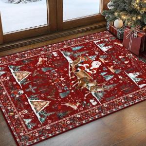 imageASPMIZ Christmas Santa Claus Area Rug 3x5 Washable Non Slip Red Living Room Rugs Low Pile Soft Faux Wool Large Entryway Rug Indoor Winter Floor Carpet for Bedroom Dining Room Christmas DecorationsRed