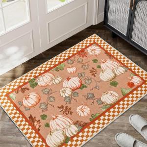 imageASPMIZ Fall Area Rugs 3x5 Plaid Living Room Rug Maple Leaves Washable Rug Orange Bedroom Rugs for Living Room Soft Faux Wool Throw Carpet fpr Entryway Office Nursery RedPumpkin  Orange