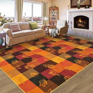 imageASPMIZ Fall Area Rugs 3x5 Plaid Living Room Rug Maple Leaves Washable Rug Orange Bedroom Rugs for Living Room Soft Faux Wool Throw Carpet fpr Entryway Office Nursery RedBuffalo Maple Leaf