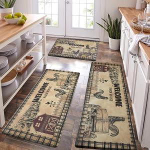 imageASPMIZ Farmhouse Kitchen Mat 3 Piece Cushioned AntiFatigue Kitchen Rugs Non Slip Memory Foam Kitchen Mats and Rugs Waterproof Kitchen Floor Comfort Mats Rooster 18quot x 30quot  18 x 48  18 x 60
