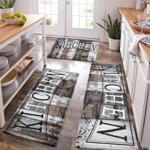 imageASPMIZ Farmhouse Kitchen Rugs Sets of 3 Non Slip Cushioned Wooden Kitchen Floor Mats Anti Fatigue Mats PVC Waterproof Kitchen Runner Rug Sink Comfort Mat Board18quot x 30quot  18 x 48  18 x 60Kitchen
